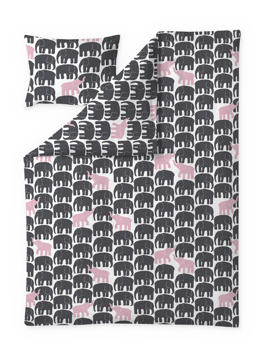 60652-5415-08-06; Finlayson Elefantti Vapaa Pussilakanasetti Harmaa / Vaaleanpunainen / 150x210 + 50x60 cm 