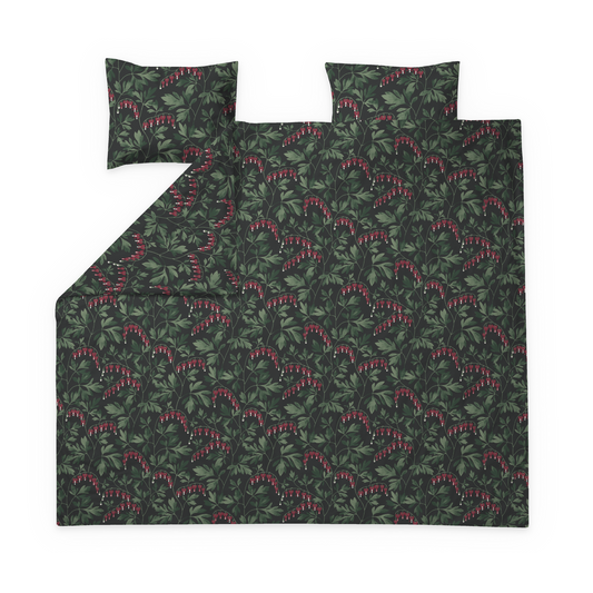 60682-5523-01-05; Finlayson Särkynytsydän Parivuoteen pussilakanasetti Tummanvihreä / Punainen / 240x210 + 50x60 cm 