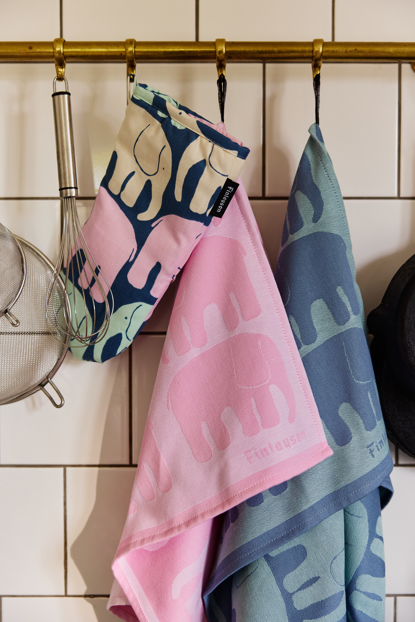 70940-4547-08-10_3; 70940-4547-07-10_3; Finlayson Elefantti Keittiöpyyhe 2 kpl Siniharmaa / Mintunvihreä / 50x70 cm 