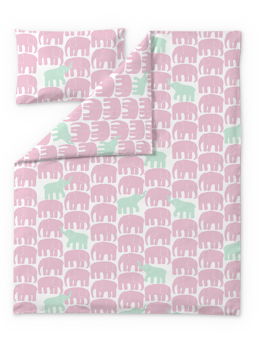 60662-5415-07-06; Finlayson Elefantti Vapaa Pussilakanasetti Vaaleanpunainen / Mintunvihreä / 120x160 + 40x60 cm 