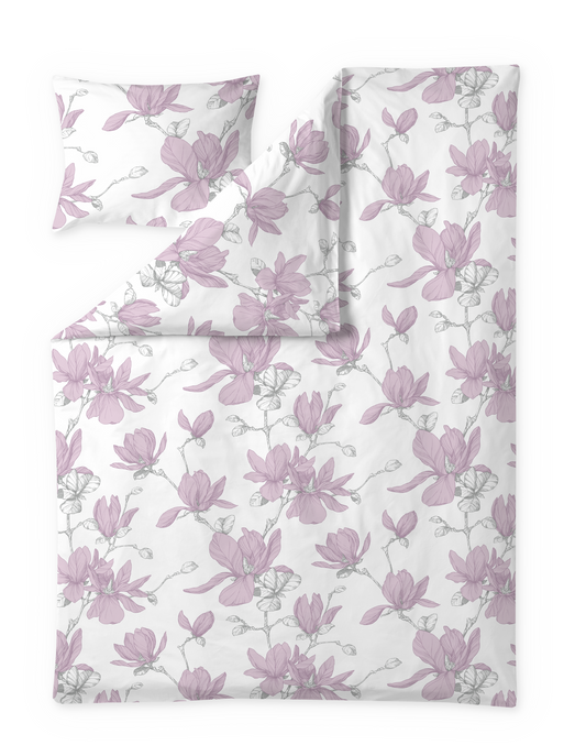 60712-4667-22-06; Finlayson Magnolia Satiinipussilakanasetti Vaaleanpunainen / Harmaa / 150x210 + 50x60 cm 
