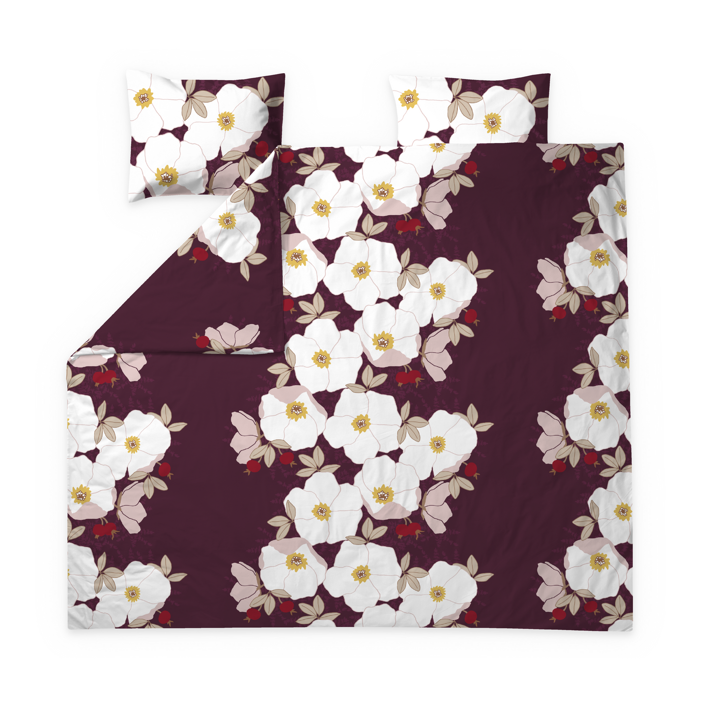 60692-5494-01-05; Finlayson Rosa Parivuoteen satiinipussilakanasetti Luumu / 240x210 + 50x60 cm 