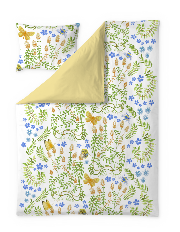 60712-5504-02-06; Finlayson Puutarhajuhla Satiinipussilakanasetti Vihreä / Sininen / 150x210 + 50x60 cm 