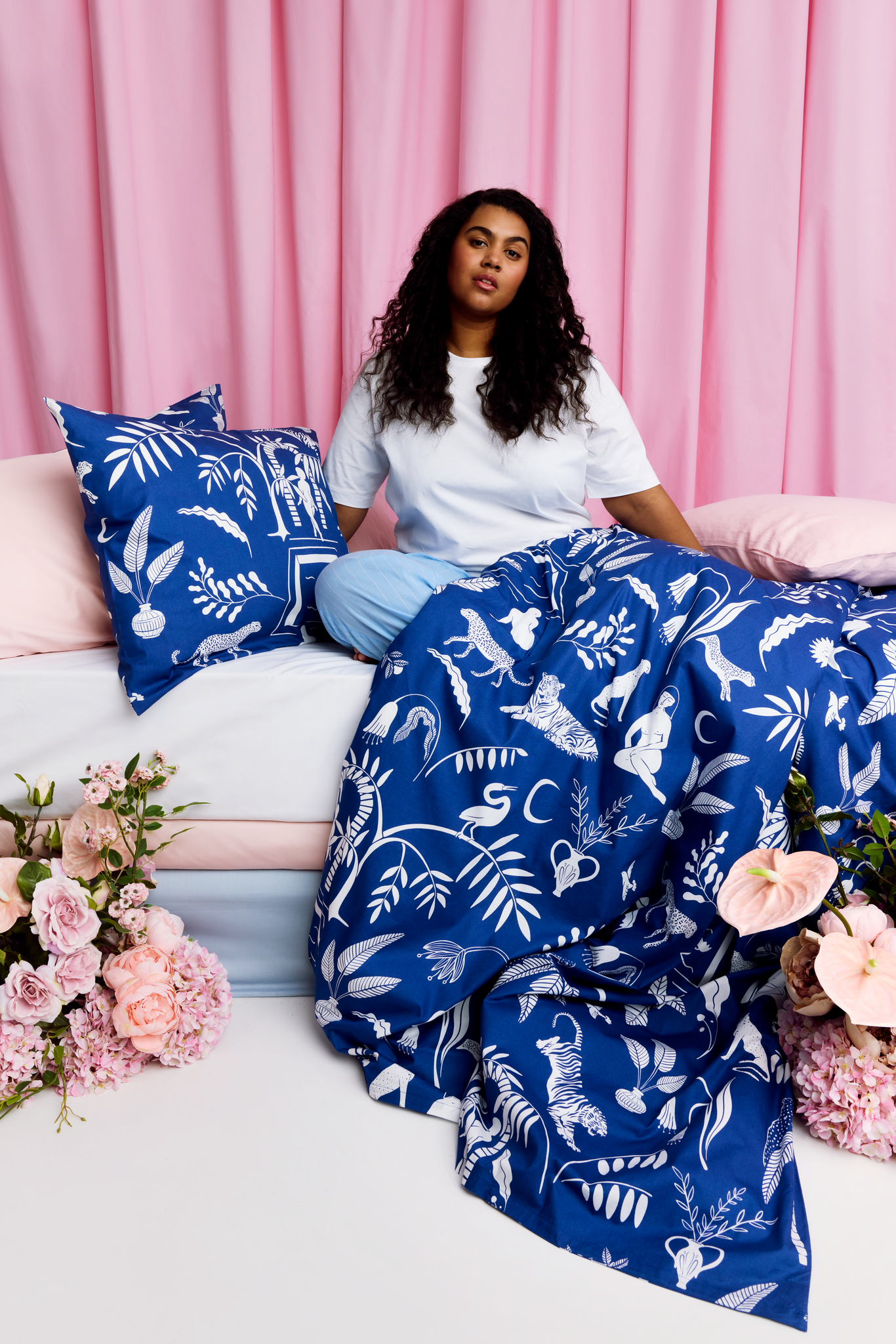 60646-5521-01-06_1; Finlayson Eden Pussilakanasetti Sininen / Valkoinen / 150x210 + 50x60 cm 