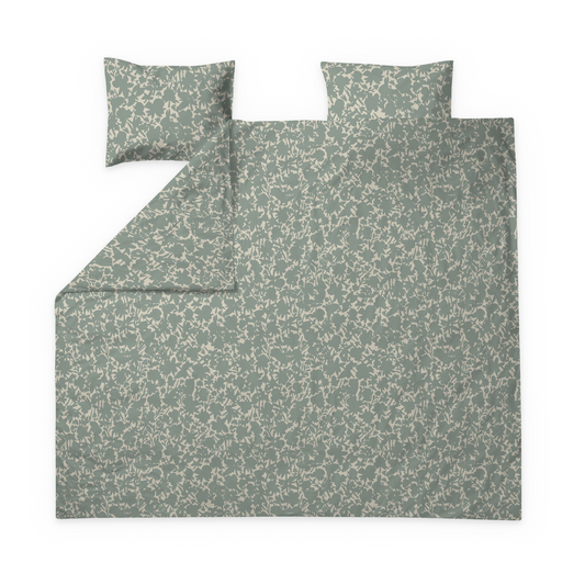 60692-5488-01-05; Finlayson Katveessa Parivuoteen satiinipussilakanasetti Salvianvihreä / Beige / 240x210 + 50x60 cm 