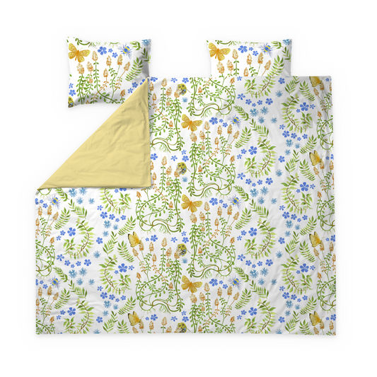 60692-5514-02-05; Finlayson Puutarhajuhla Parivuoteen satiinipussilakanasetti Vihreä / Sininen / 240x210 + 50x60 cm 