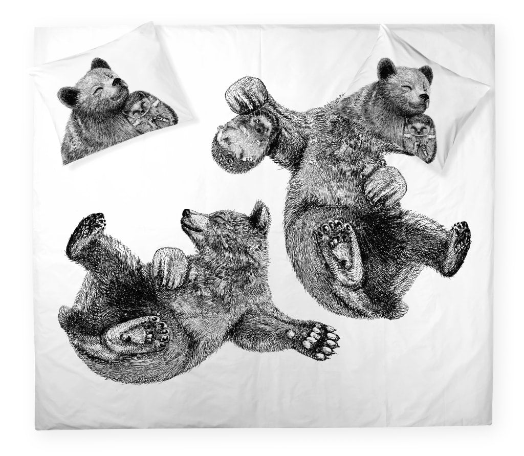 Finlayson Karhu ja siili pussilakanasetti Musta / Valkoinen / 240x210 + 50x60 cm